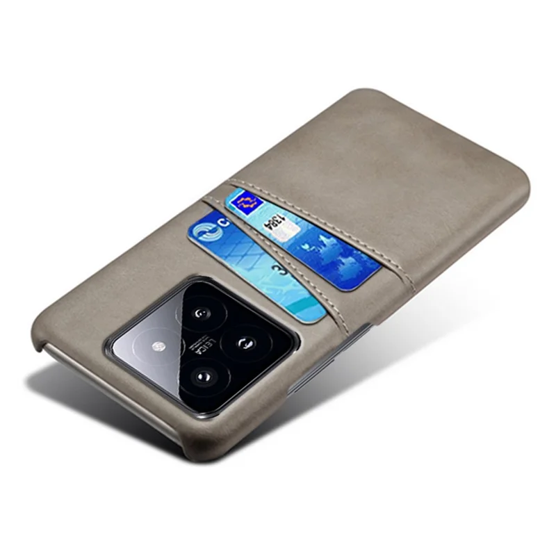 For Xiaomi 14 Pro Case Dual Card Slots PU Leather+PC Anti-drop Phone Cover - Grey