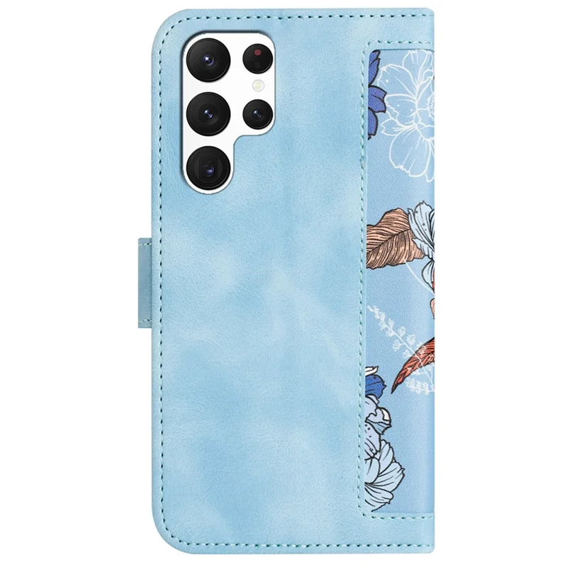Для чехла Samsung Galaxy S24 Ultra Leather Case Flower Pattern Stand Phone Cover - Baby Blue