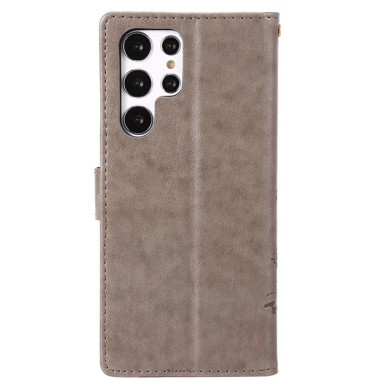 For Samsung Galaxy S24 Ultra Wallet Leather Cover Butterfly Imprinted Flip Stand Phone Case - Grey