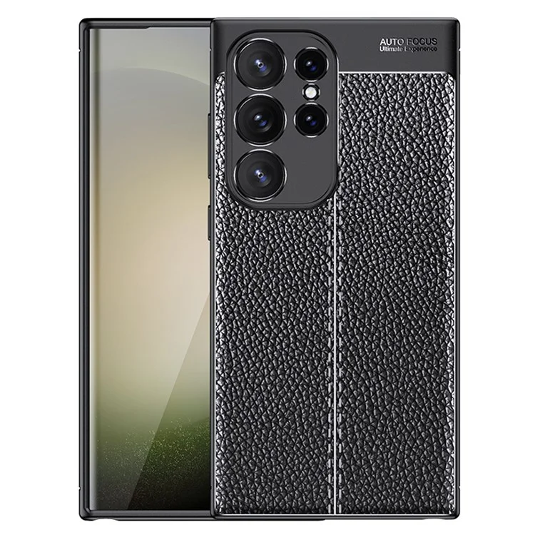 Funda para teléfono para Samsung Galaxy S24 Ultra, funda de textura de lichí, fina y suave de TPU, carcasa de teléfono - Negro
