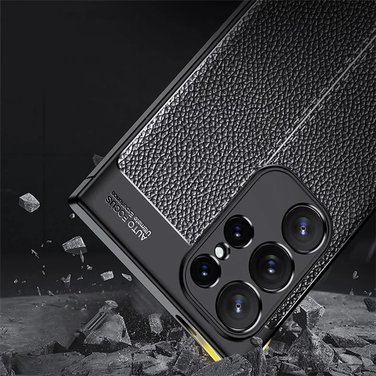 Funda para teléfono para Samsung Galaxy S24 Ultra, funda de textura de lichí, fina y suave de TPU, carcasa de teléfono - Negro