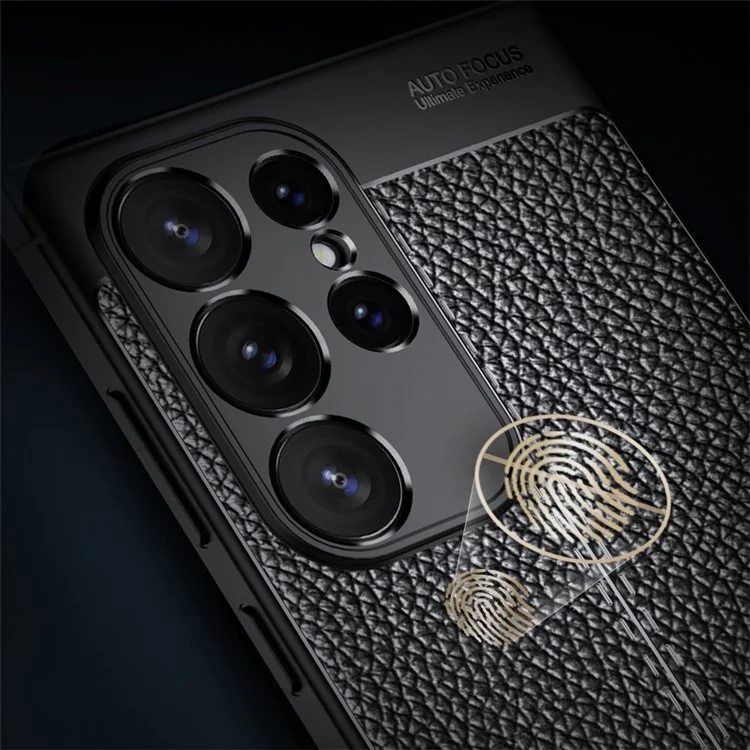 Funda para teléfono para Samsung Galaxy S24 Ultra, funda de textura de lichí, fina y suave de TPU, carcasa de teléfono - Negro