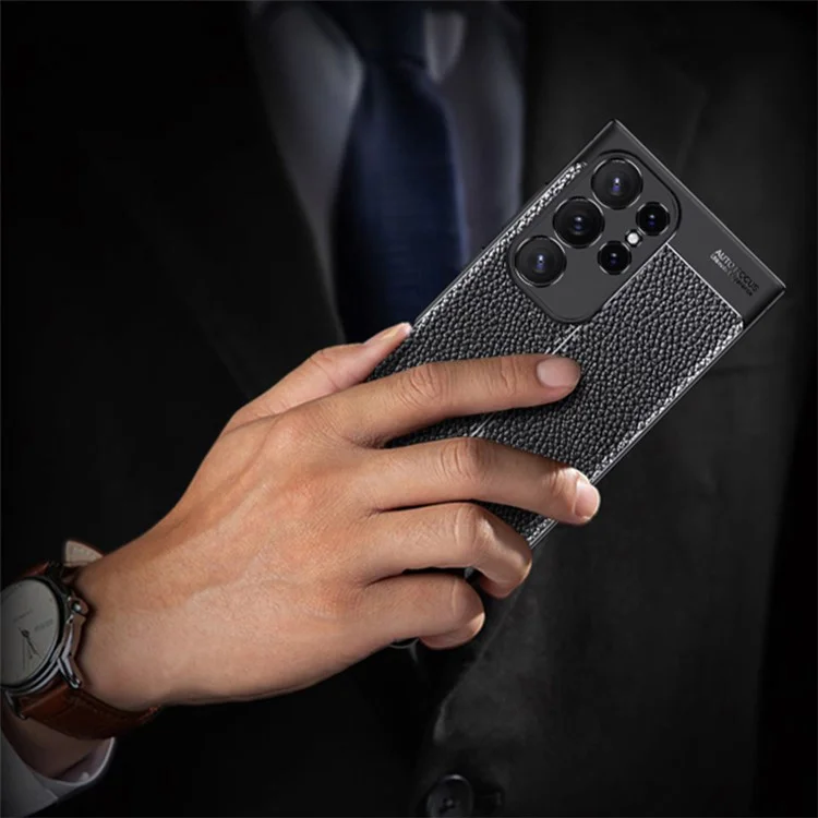 Funda para teléfono para Samsung Galaxy S24 Ultra, funda de textura de lichí, fina y suave de TPU, carcasa de teléfono - Negro