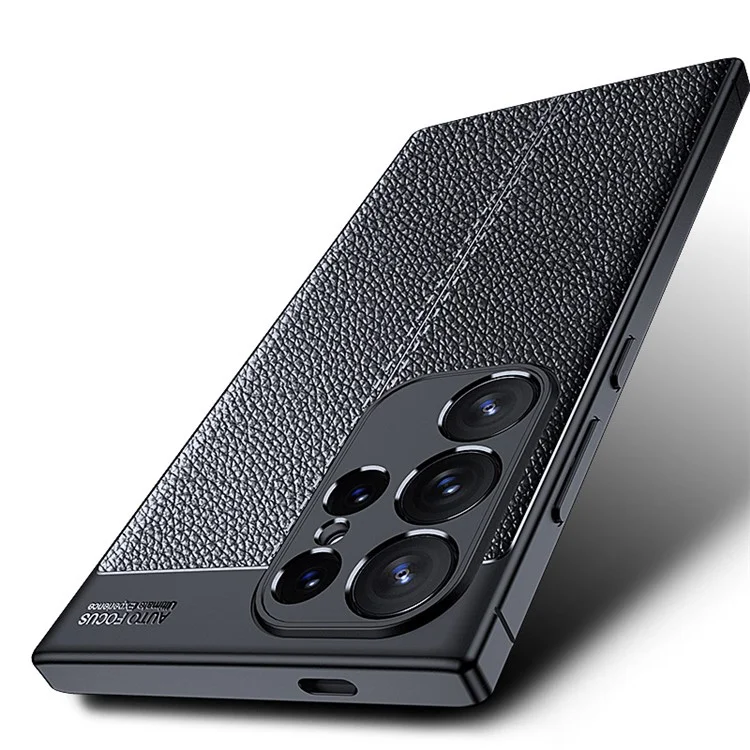 Funda para teléfono para Samsung Galaxy S24 Ultra, funda de textura de lichí, fina y suave de TPU, carcasa de teléfono - Negro