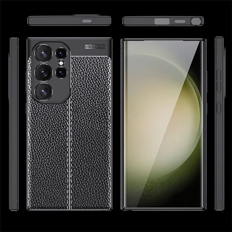 Funda para teléfono para Samsung Galaxy S24 Ultra, funda de textura de lichí, fina y suave de TPU, carcasa de teléfono - Negro