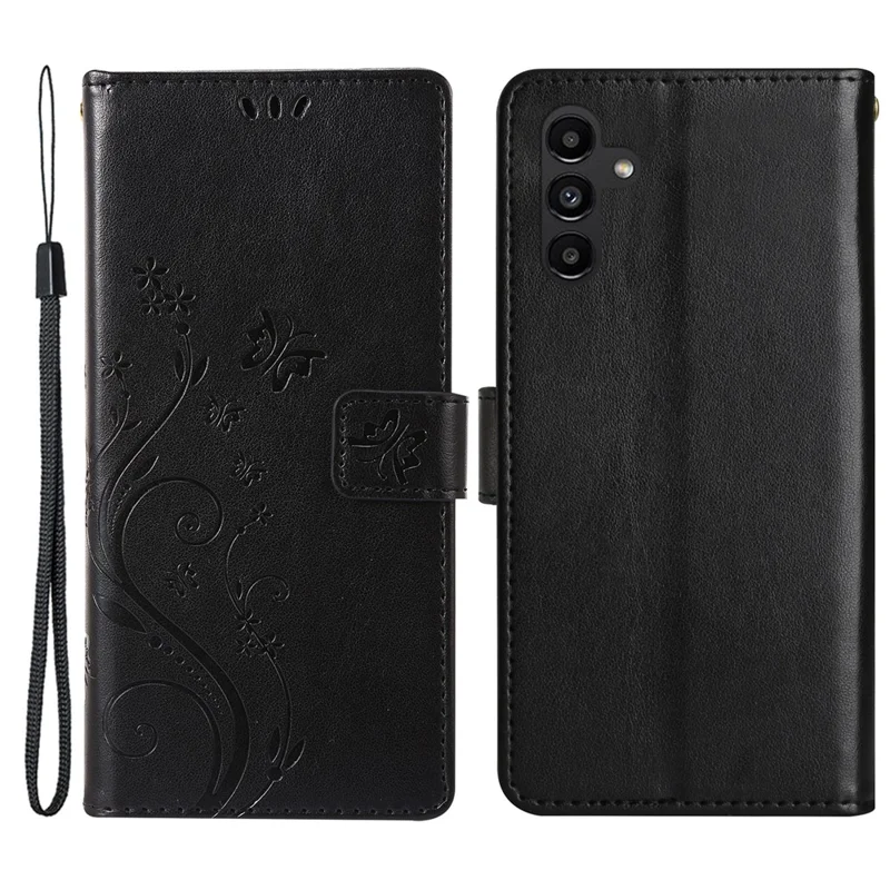 For Samsung Galaxy S24 Leather Case Butterfly Imprinted Phone Wallet Cover - Black