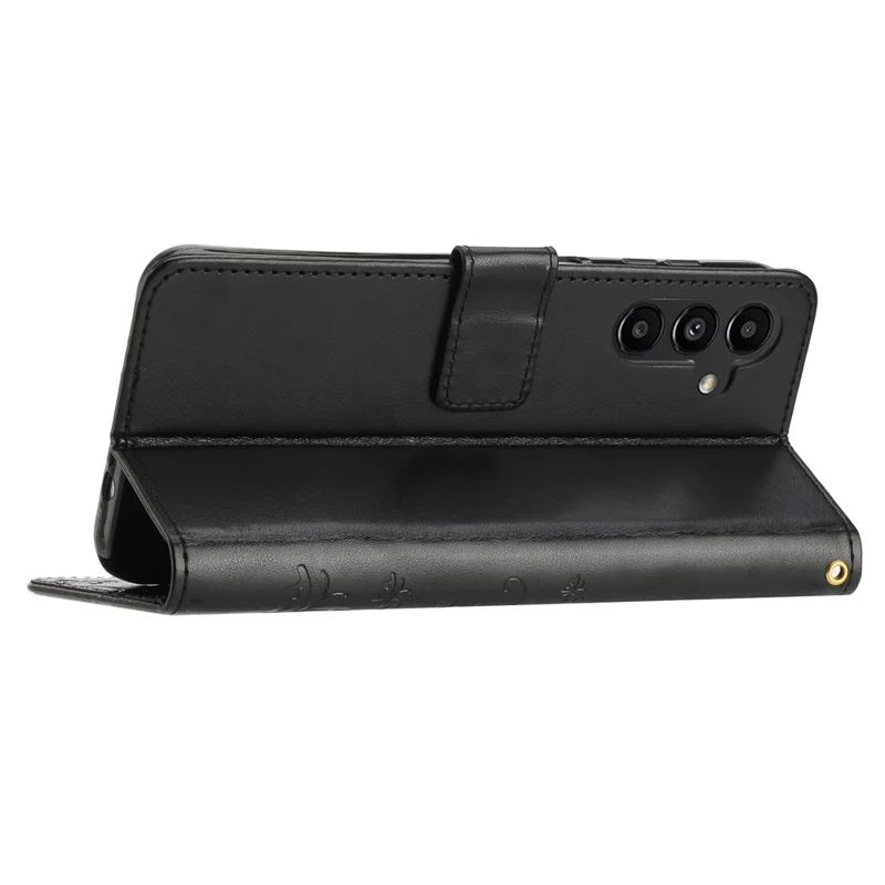 For Samsung Galaxy S24 Leather Case Butterfly Imprinted Phone Wallet Cover - Black