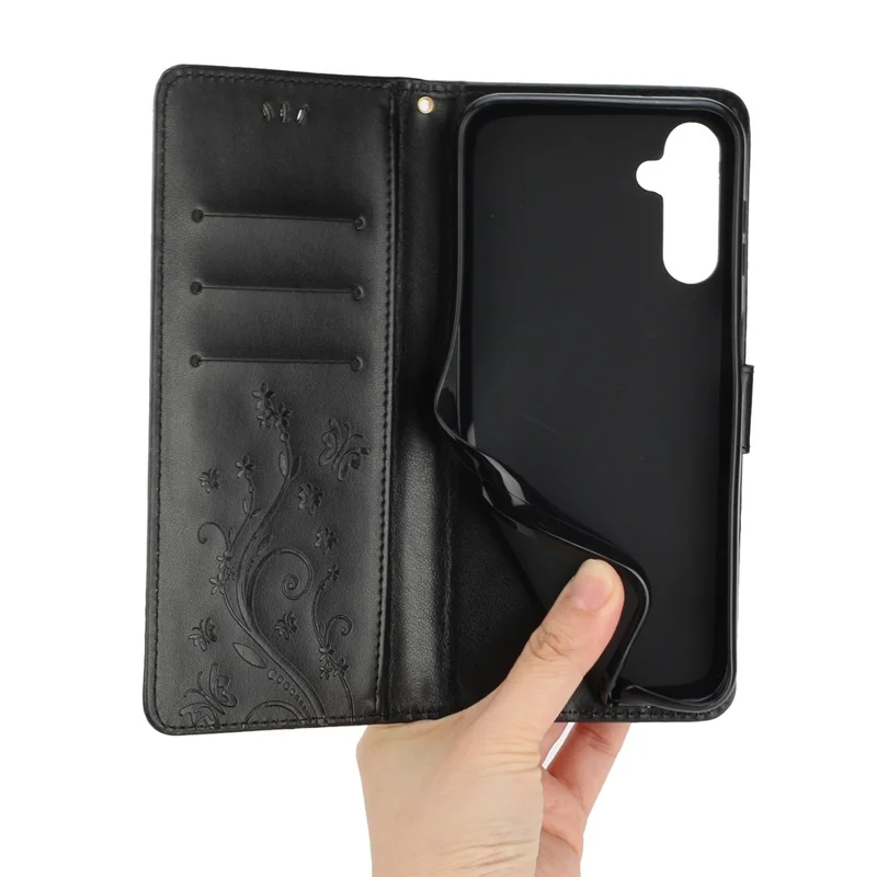 For Samsung Galaxy S24 Leather Case Butterfly Imprinted Phone Wallet Cover - Black