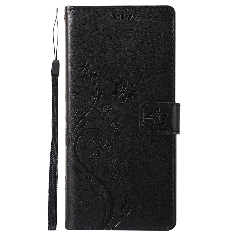 For Samsung Galaxy S24 Leather Case Butterfly Imprinted Phone Wallet Cover - Black