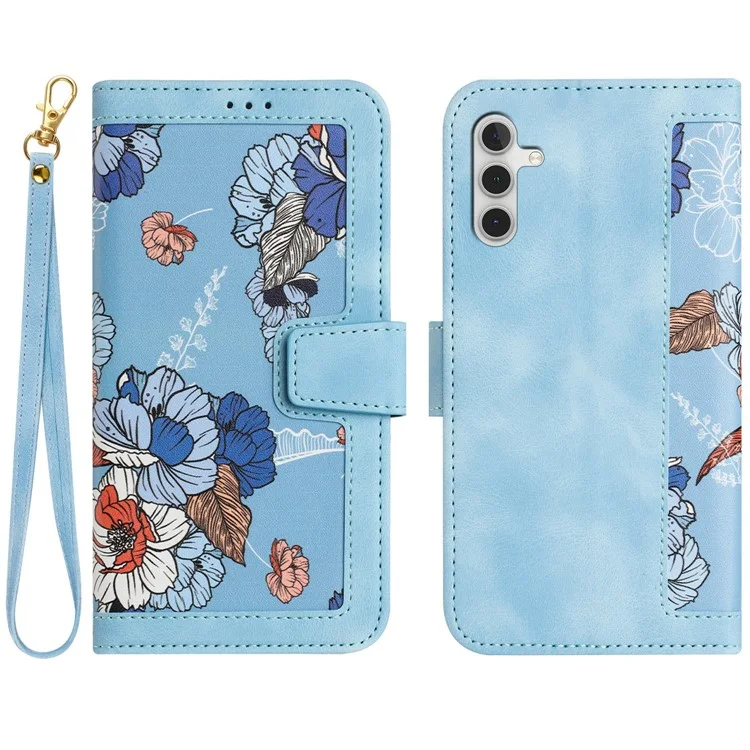 For Samsung Galaxy S24 Case PU Leather Flower Pattern Folio Phone Cover - Baby Blue