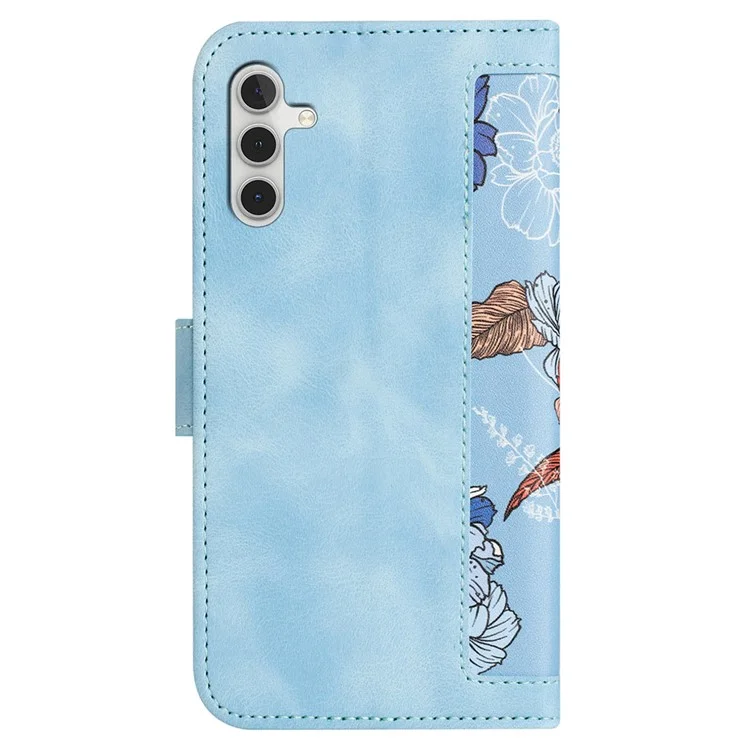 For Samsung Galaxy S24 Case PU Leather Flower Pattern Folio Phone Cover - Baby Blue
