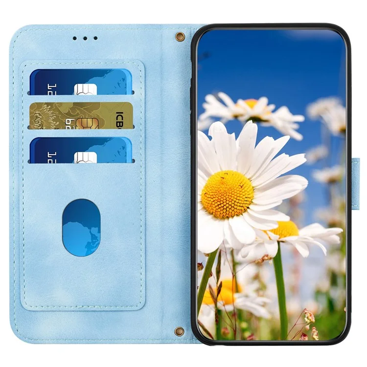 For Samsung Galaxy S24 Case PU Leather Flower Pattern Folio Phone Cover - Baby Blue