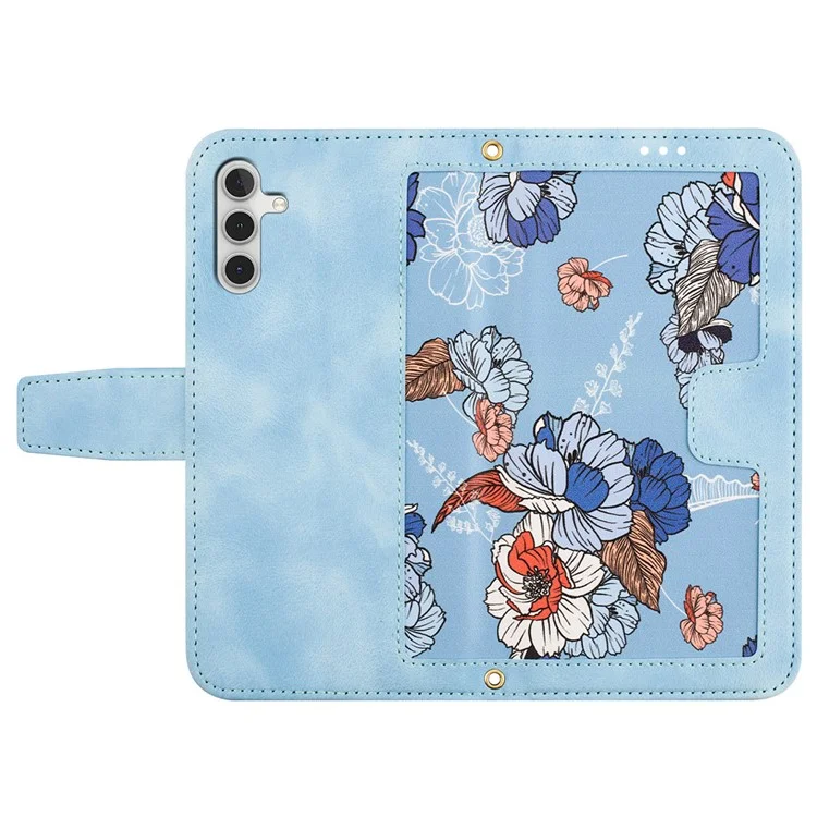 For Samsung Galaxy S24 Case PU Leather Flower Pattern Folio Phone Cover - Baby Blue