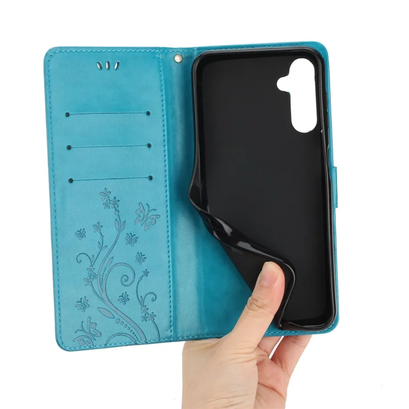For Samsung Galaxy S24+ Case Butterfly Imprinted Stand Wallet Leather Cover - Blue