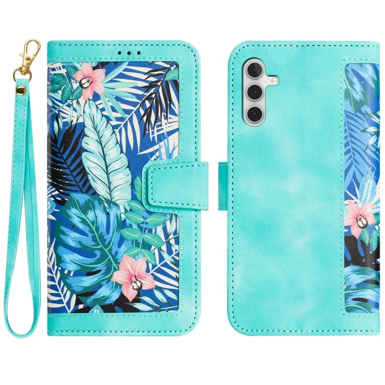 For Samsung Galaxy S24+ Case Flower Pattern Leather Cover with Card Holder - Green