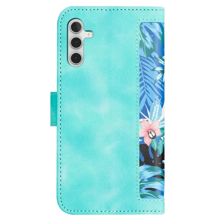 For Samsung Galaxy S24+ Case Flower Pattern Leather Cover with Card Holder - Green