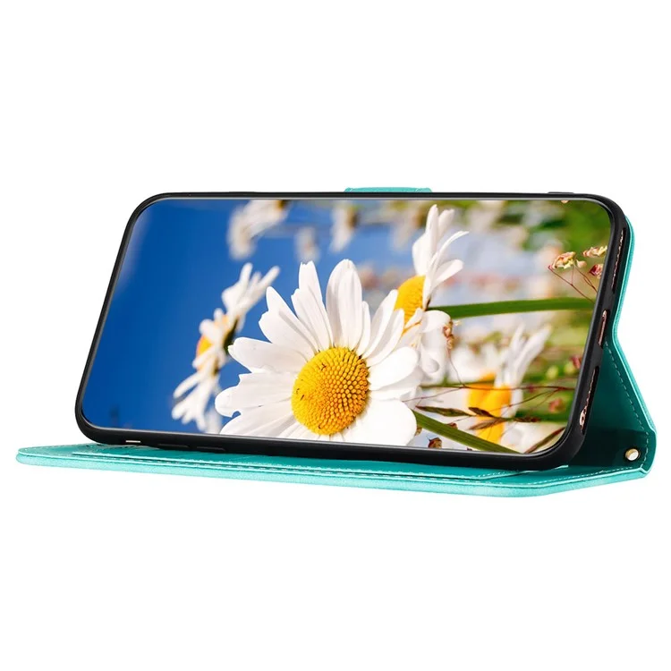 For Samsung Galaxy S24+ Case Flower Pattern Leather Cover with Card Holder - Green