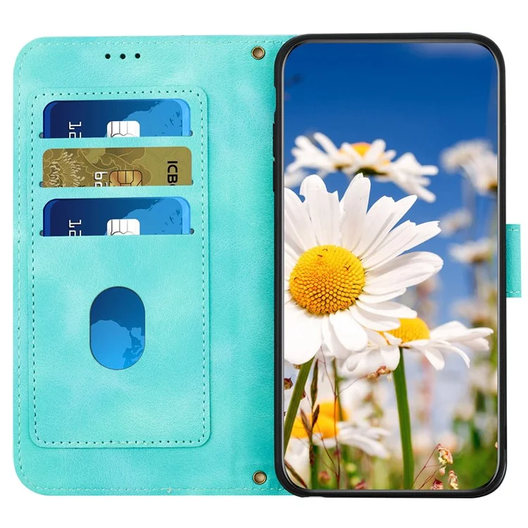 For Samsung Galaxy S24+ Case Flower Pattern Leather Cover with Card Holder - Green