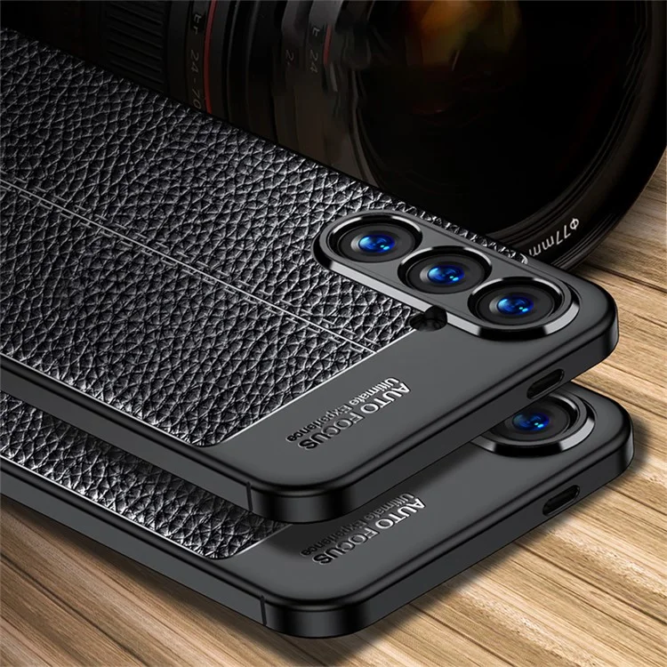 Per Samsung Galaxy S24+ Case Litchi Texture Scratch-resistant Soft TPU Phone Cover - Black