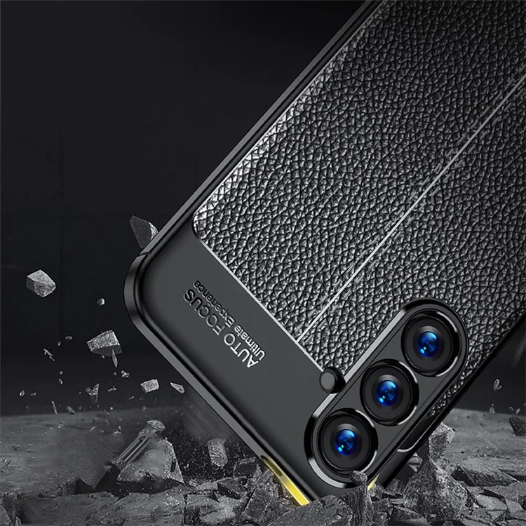 Per Samsung Galaxy S24+ Case Litchi Texture Scratch-resistant Soft TPU Phone Cover - Black