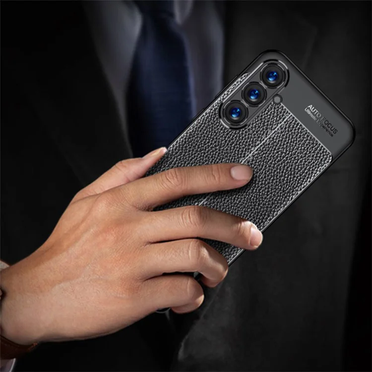 Per Samsung Galaxy S24+ Case Litchi Texture Scratch-resistant Soft TPU Phone Cover - Black
