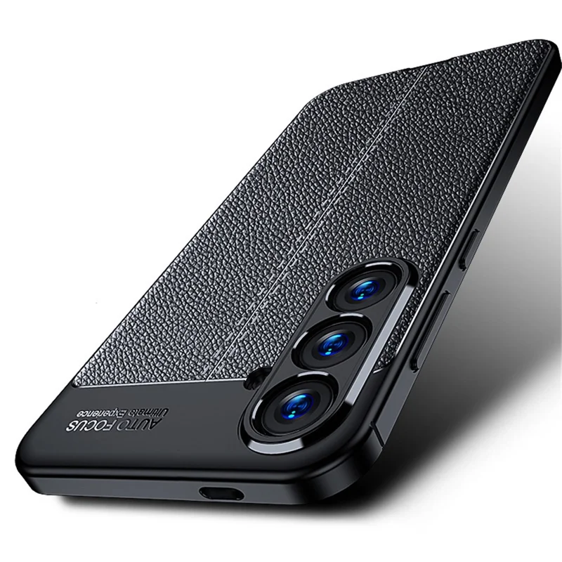 Per Samsung Galaxy S24+ Case Litchi Texture Scratch-resistant Soft TPU Phone Cover - Black