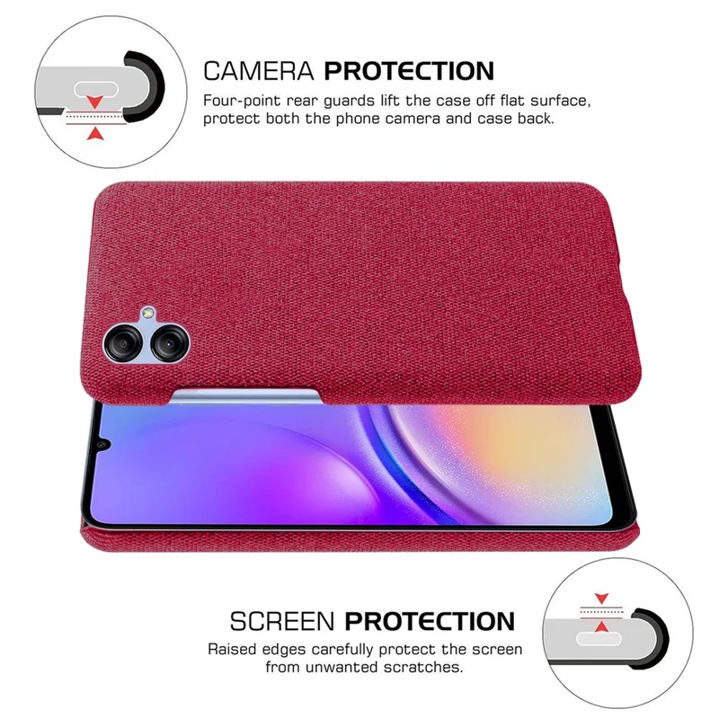 Smartphone Cover for Samsung Galaxy A05 4G Case Dustproof Cloth+PC Phone Shell - Red