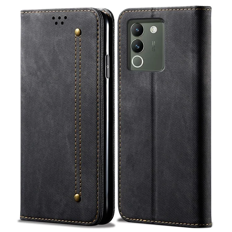 Für vivo Y200 (Indien) 5G Wallet Phone Case Slim-Fit Phone Shell PU Leder Handy-Hülle - Schwarz