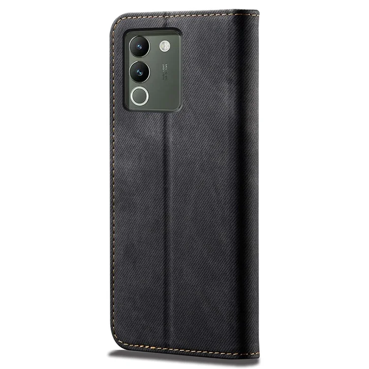 Für vivo Y200 (Indien) 5G Wallet Phone Case Slim-Fit Phone Shell PU Leder Handy-Hülle - Schwarz