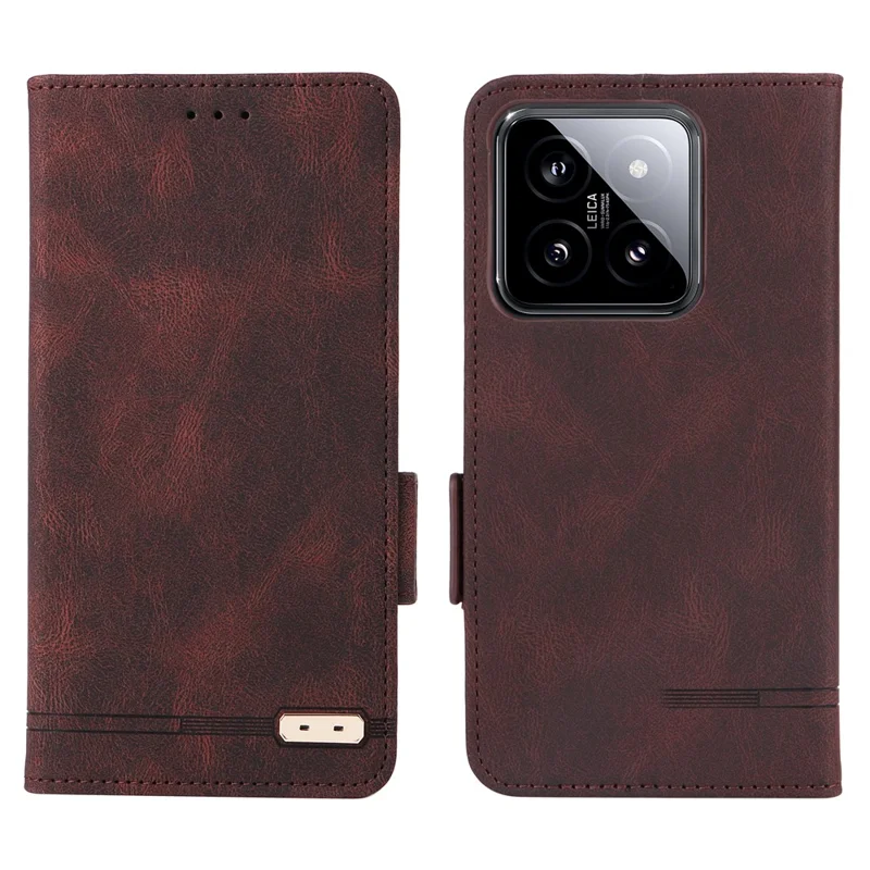 For Xiaomi 14 Case Wallet Hardware Decor PU Leather Scratch-resistant Phone Shell - Coffee