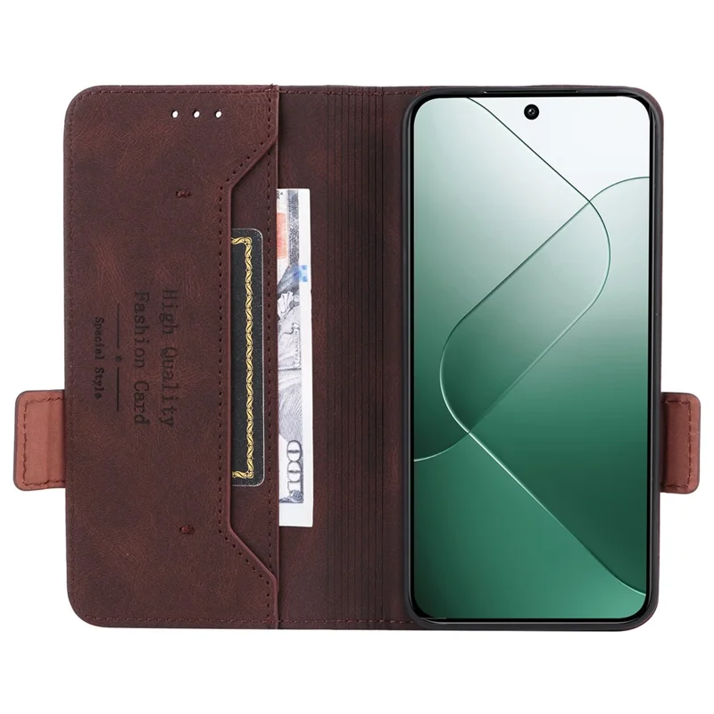 For Xiaomi 14 Case Wallet Hardware Decor PU Leather Scratch-resistant Phone Shell - Coffee