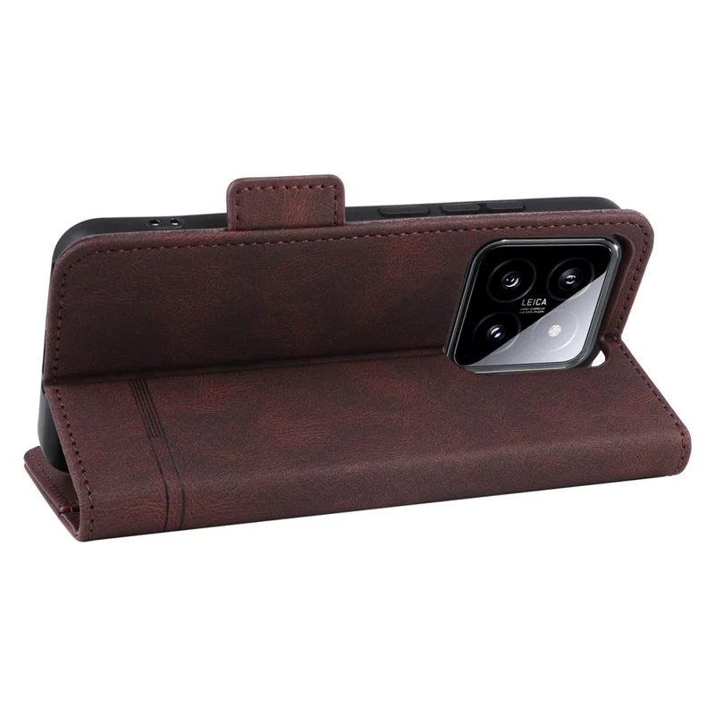 For Xiaomi 14 Case Wallet Hardware Decor PU Leather Scratch-resistant Phone Shell - Coffee