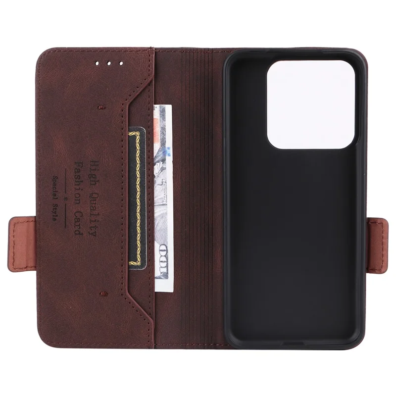 For Xiaomi 14 Case Wallet Hardware Decor PU Leather Scratch-resistant Phone Shell - Coffee