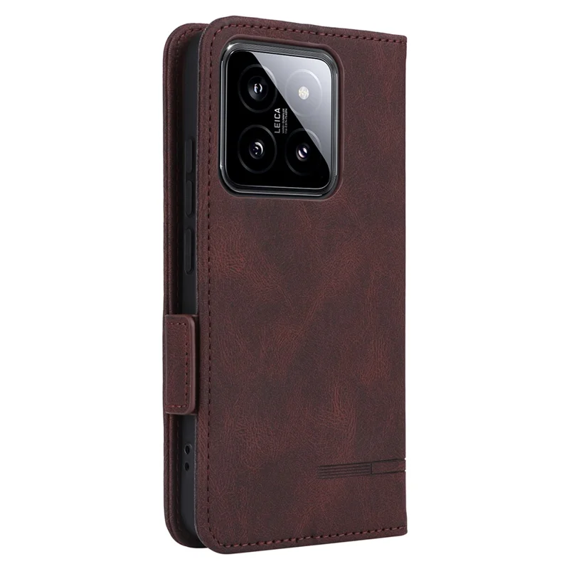 For Xiaomi 14 Case Wallet Hardware Decor PU Leather Scratch-resistant Phone Shell - Coffee