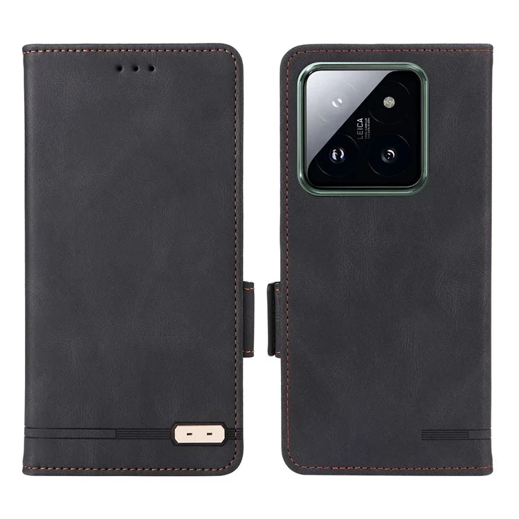 For Xiaomi 14 Pro Dustproof Cell Phone Shell Case PU Leather Wallet Hardware Decor Phone Cover - Black