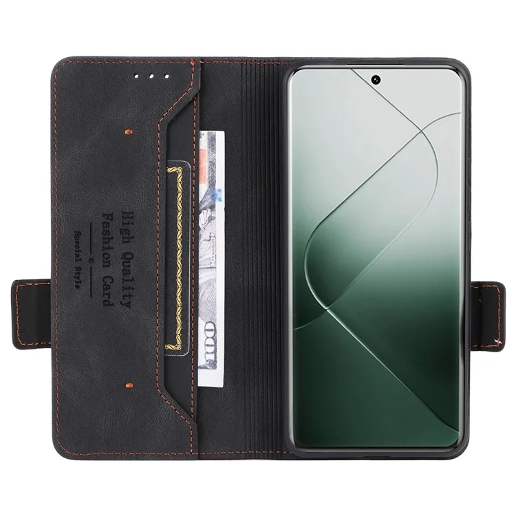For Xiaomi 14 Pro Dustproof Cell Phone Shell Case PU Leather Wallet Hardware Decor Phone Cover - Black