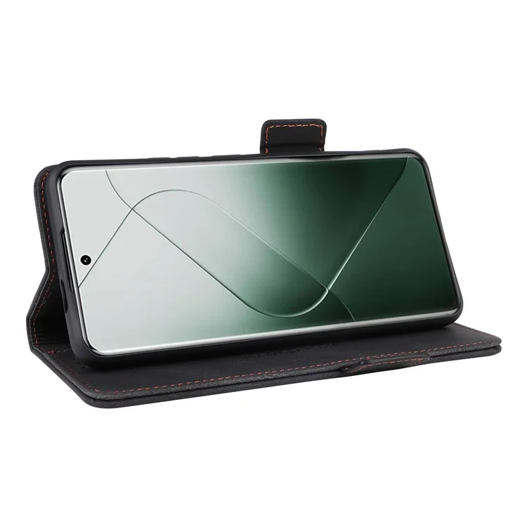 For Xiaomi 14 Pro Dustproof Cell Phone Shell Case PU Leather Wallet Hardware Decor Phone Cover - Black