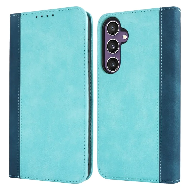Para el estuche Samsung Galaxy S23 FE, funda de cuero sintético bicolor - Azul claro + Azul oscuro