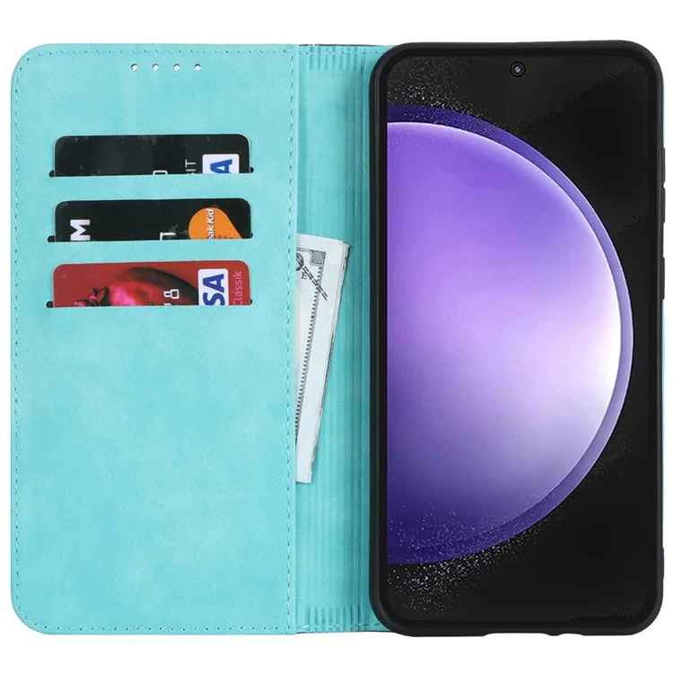Para el estuche Samsung Galaxy S23 FE, funda de cuero sintético bicolor - Azul claro + Azul oscuro