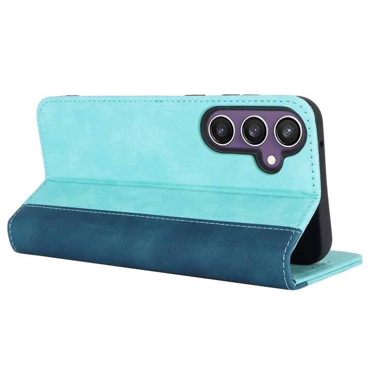Para el estuche Samsung Galaxy S23 FE, funda de cuero sintético bicolor - Azul claro + Azul oscuro