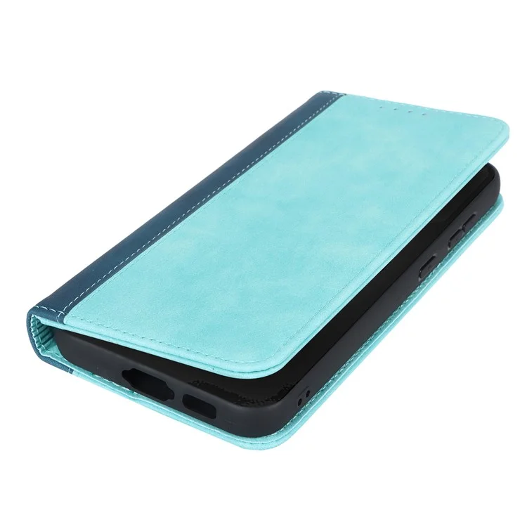 Para el estuche Samsung Galaxy S23 FE, funda de cuero sintético bicolor - Azul claro + Azul oscuro