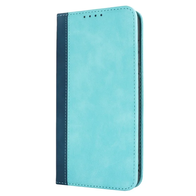 Para el estuche Samsung Galaxy S23 FE, funda de cuero sintético bicolor - Azul claro + Azul oscuro
