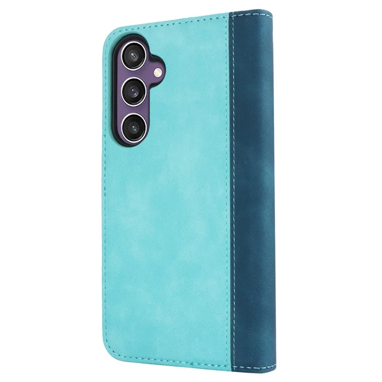 Para el estuche Samsung Galaxy S23 FE, funda de cuero sintético bicolor - Azul claro + Azul oscuro