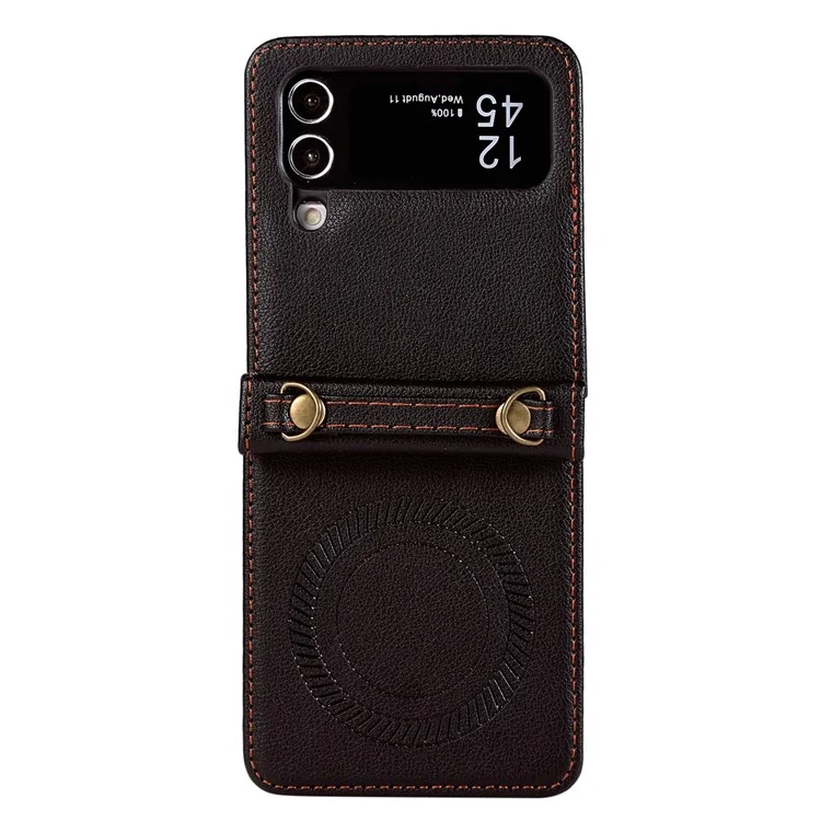 Para Samsung Galaxy Z Flip4 5G Caja TPU+PU Leather Cover Crossbody Bolso de Hombro Funda Magnética de Teléfono - Negro