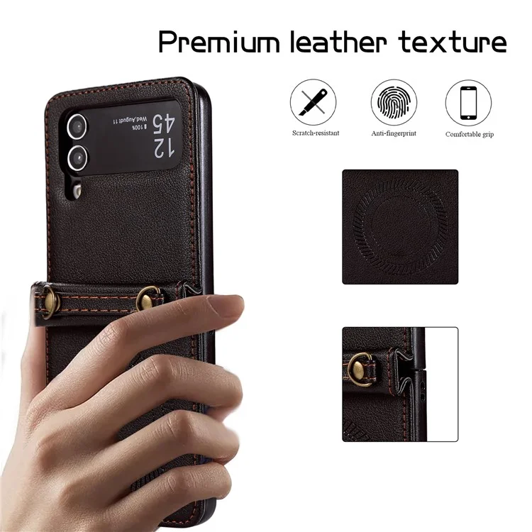 Para Samsung Galaxy Z Flip4 5G Caja TPU+PU Leather Cover Crossbody Bolso de Hombro Funda Magnética de Teléfono - Negro