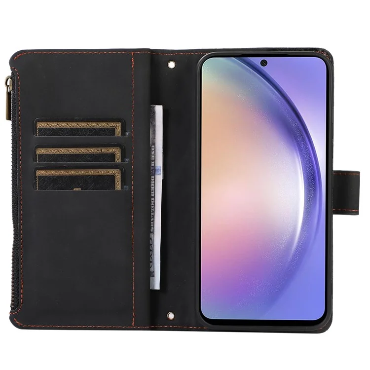Per Samsung Galaxy S23 FE Case 9 Card Slots PU Leather Zipper Pocket Wallet Phone Shell - Nero