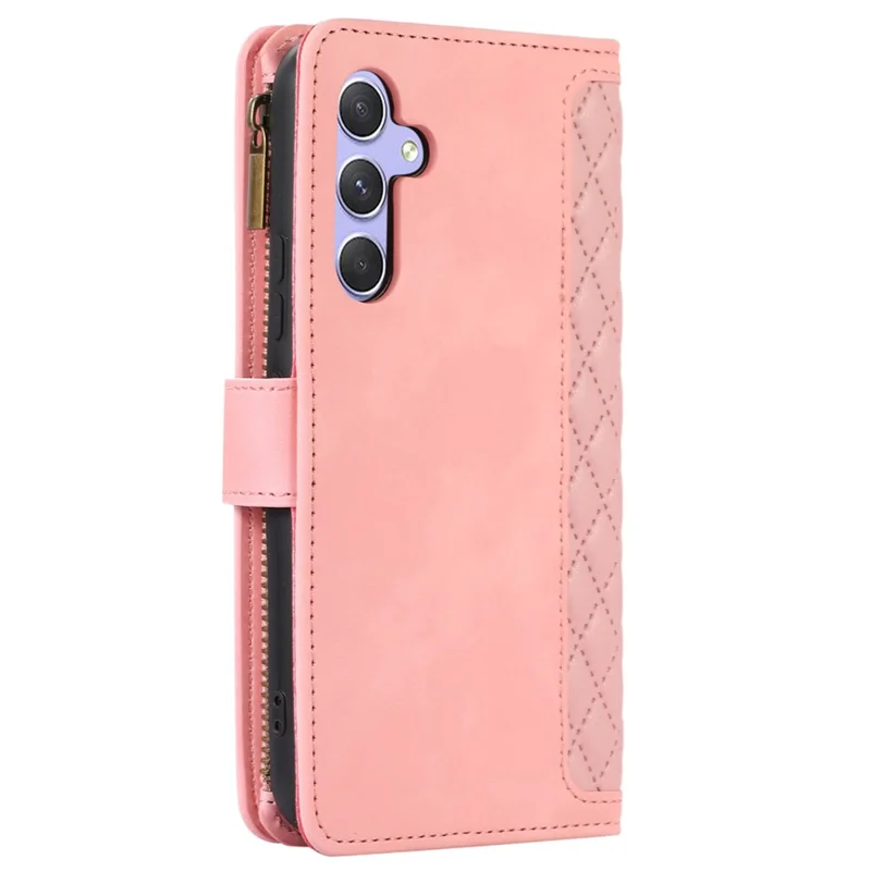 Capa para Samsung Galaxy S23 FE com 9 slots para cartões, Couro PU, Bolso com Zíper e Capa de Telefone - Rosa Dourado