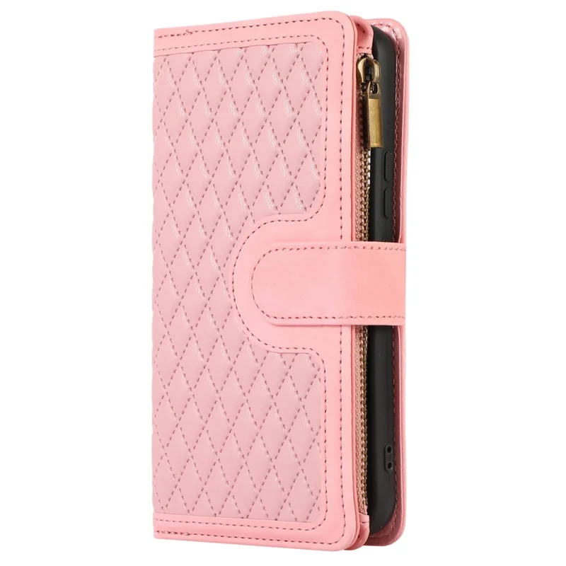 Capa para Samsung Galaxy S23 FE com 9 slots para cartões, Couro PU, Bolso com Zíper e Capa de Telefone - Rosa Dourado