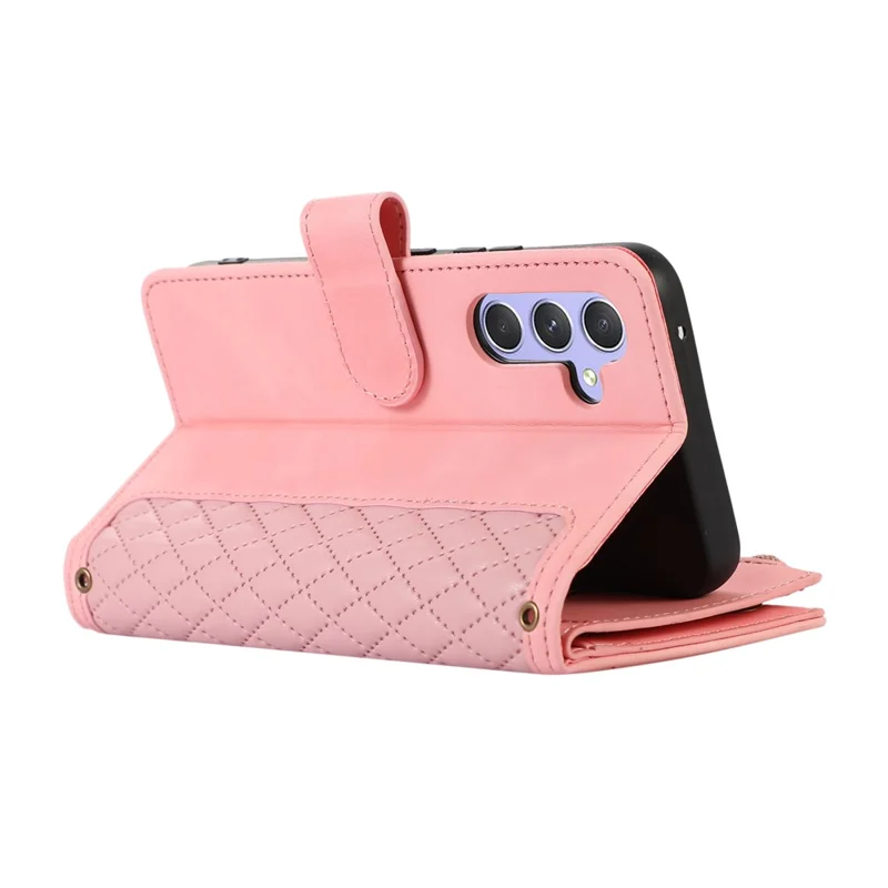 Capa para Samsung Galaxy S23 FE com 9 slots para cartões, Couro PU, Bolso com Zíper e Capa de Telefone - Rosa Dourado