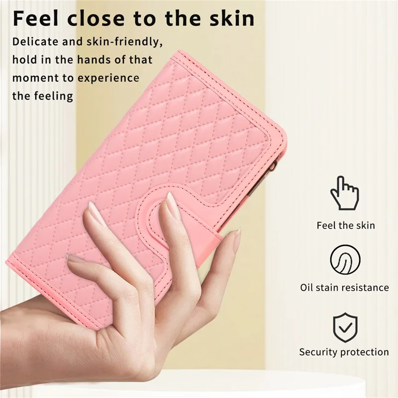 Capa para Samsung Galaxy S23 FE com 9 slots para cartões, Couro PU, Bolso com Zíper e Capa de Telefone - Rosa Dourado